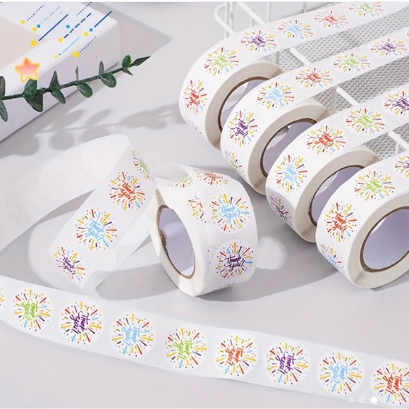 Roll of 500 Round Confetti Thank You Stickers Bright Colors. - Picture 3 of 6